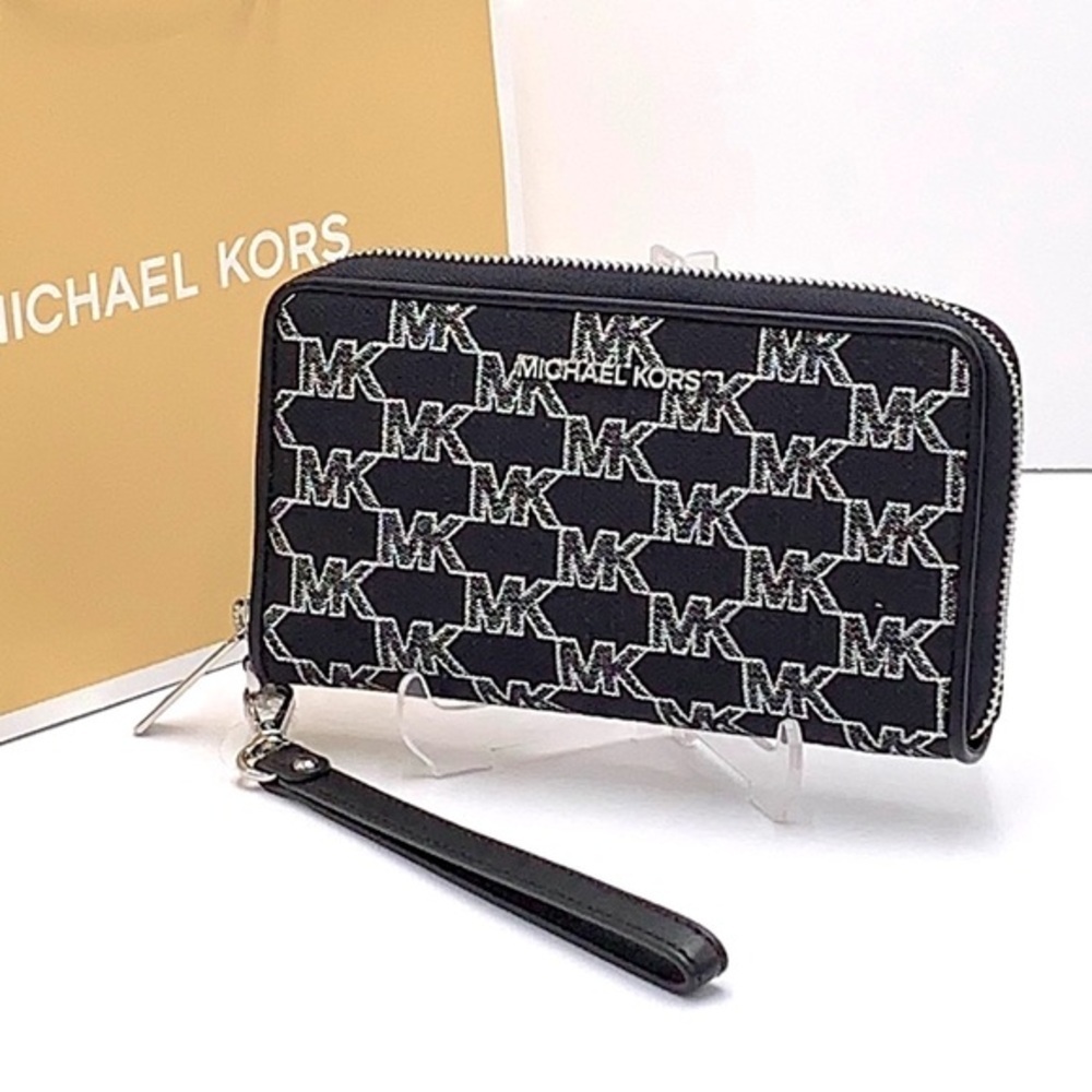 Michael Kors Jet Set Travel Large Phone Case Wristlet Wallet MK Black Multi